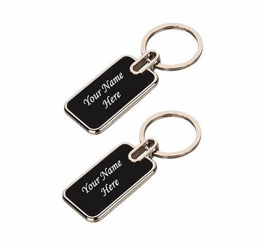 Personalized Premium Metal Key Chain With Name Engraved, Black Finish  (Pack Of 2)