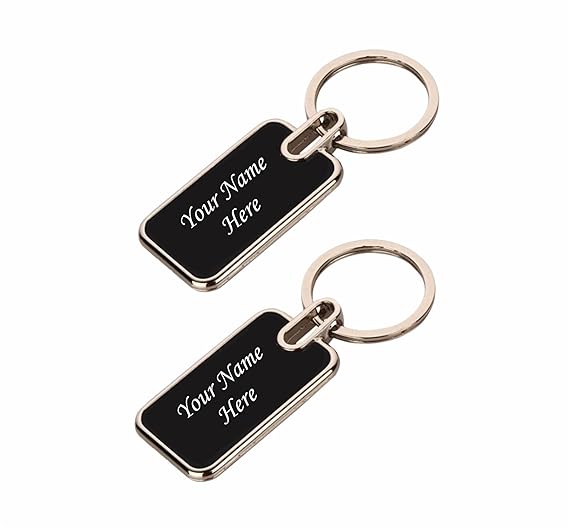Personalized Premium Metal Key Chain With Name Engraved, Black Finish  (Pack Of 2)