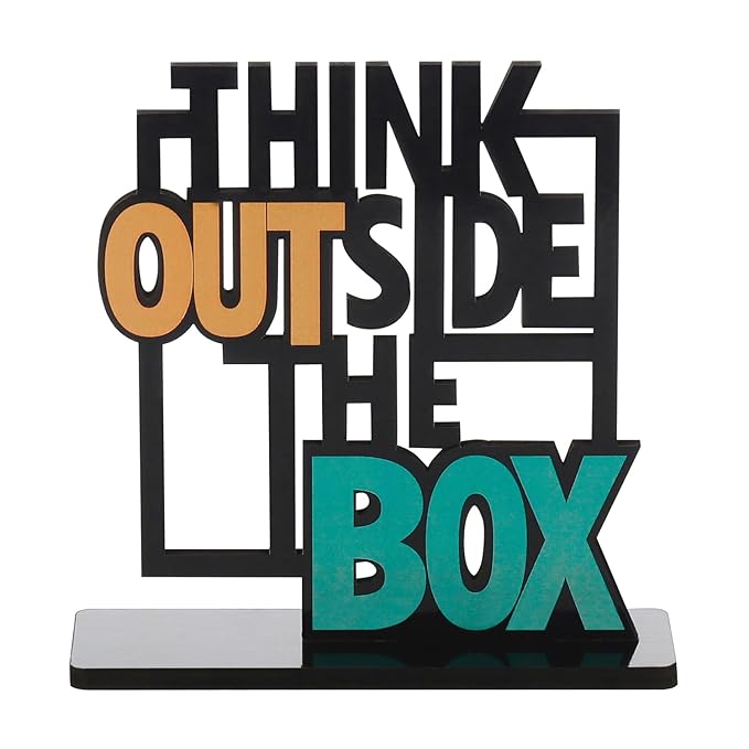 Cool Gifts Wooden Think Outside The Box Quote Showpiece Item For Study Table And Bookshelf|Home Decor Items