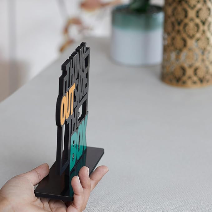 Cool Gifts Wooden Think Outside The Box Quote Showpiece Item For Study Table And Bookshelf|Home Decor Items