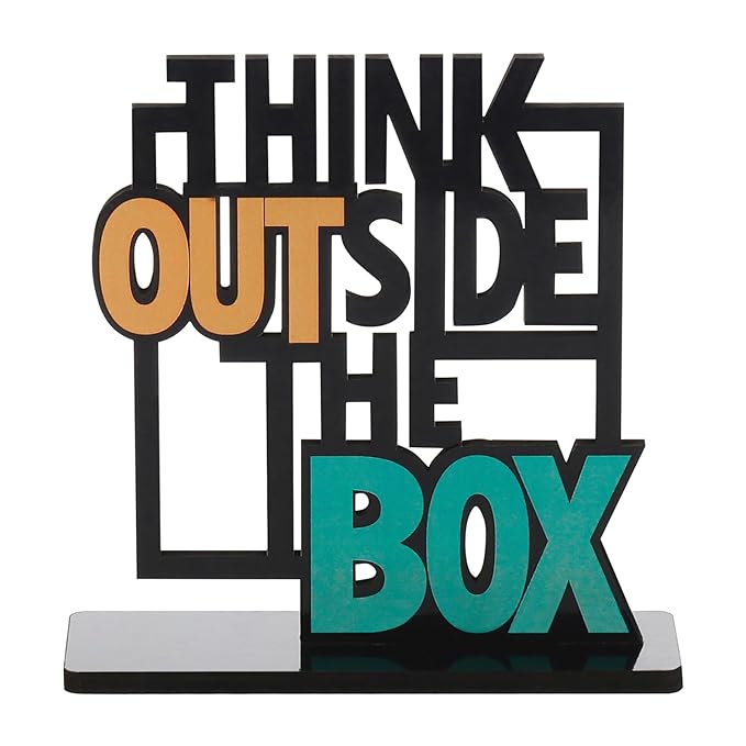 Cool Gifts Wooden Think Outside The Box Quote Showpiece Item For Study Table And Bookshelf|Home Decor Items