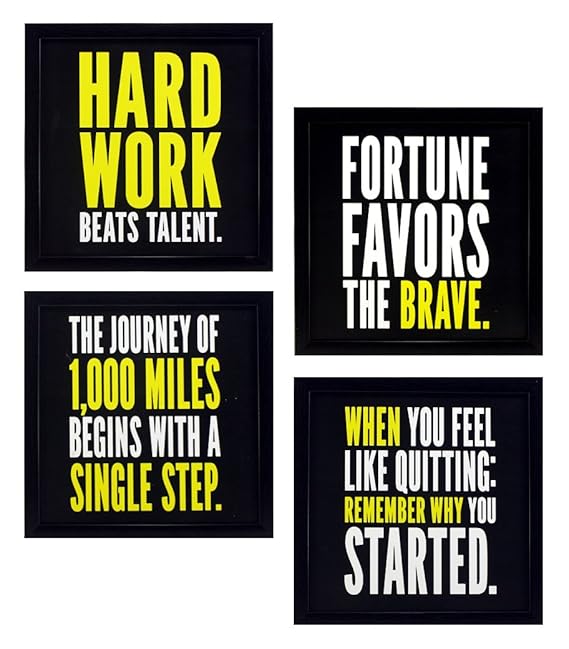 Cool Gifts 4 Piece Set of Framed Wall Hanging Motivational Office Decor Art Prints