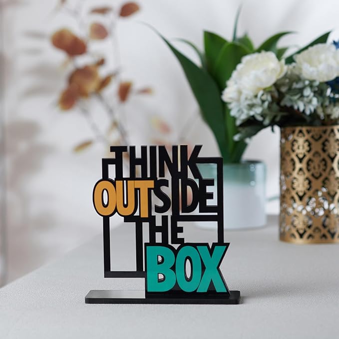 Cool Gifts Wooden Think Outside The Box Quote Showpiece Item For Study Table And Bookshelf|Home Decor Items