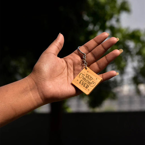 Best Mom Ever Engraved Wooden Keychain Gift For Mother's Day