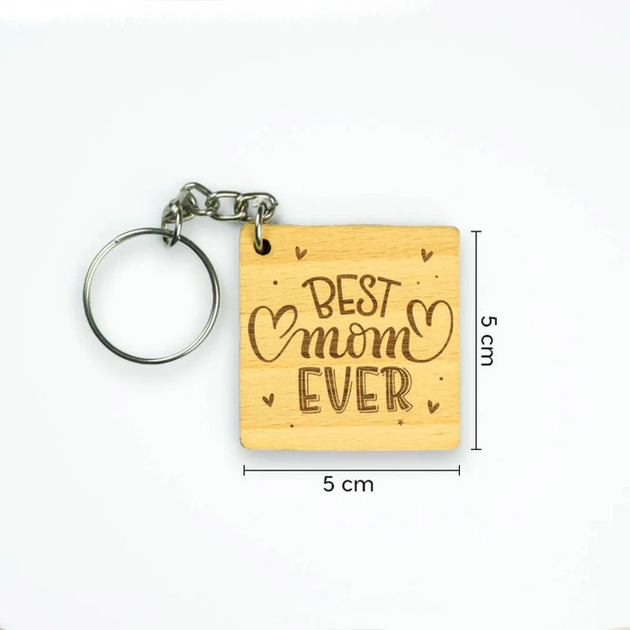 Best Mom Ever Engraved Wooden Keychain Gift For Mother's Day