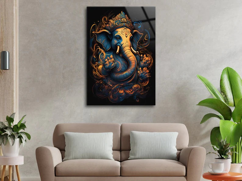 The Modern Art  Ganesh Ji Acrylic Glass Wall Art | Ganesh Wall Art | Panoramic Wall Decor | Abstract Wall Decor | Housewarming Gifts | Home Decor | Gifts For Her